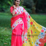 Saree 1104-সেমি মসলিন সিল্ক শাড়ি। একদম সফট। ফুল বডি ডিজিটাল প্রিন্ট কাজ করা। আঁচলে উন্নতমানের পুথি টার্সেল করা।