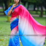 1106-স্টাইলিশ রঙধনু জর্জেট শাড়ি, সাথে ম্যাচিং ব্লাউজ পিস। হালকা, আরামদায়ক ও এলিগেন্ট